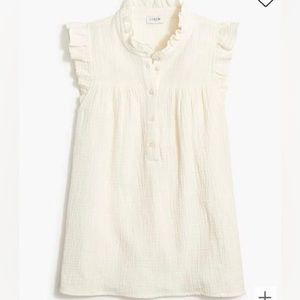 J.Crew Gauze Smocked Ruffle Neck Top Ivory Sleeveless V- Neck, size L